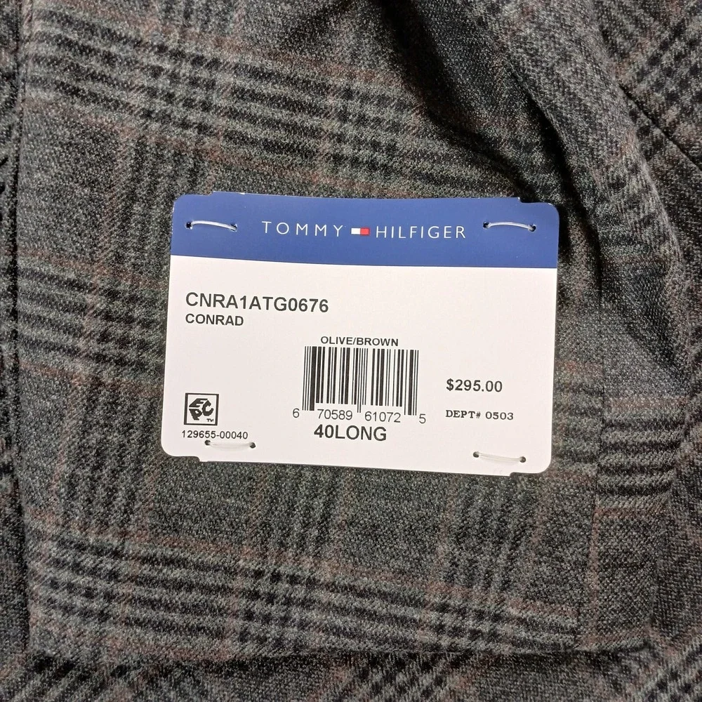 Tommy Hilfiger Pattern Sport Coat Mens 40L Olive Brown Plaid Modern-Fit $295 NEW